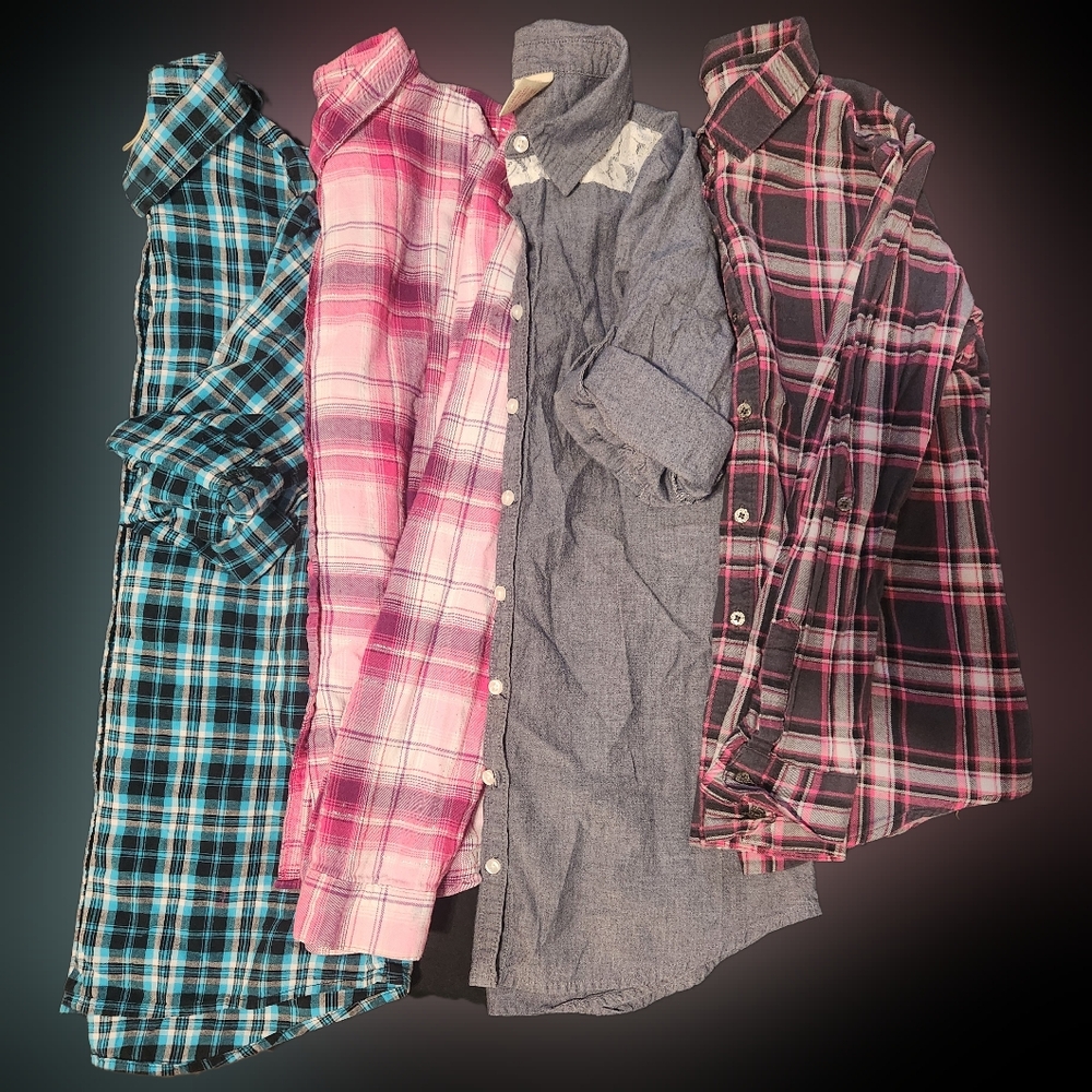 Kids lot-4 shirts! Faded glory button-up size 10/12 and 14/16